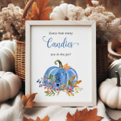 Blue Pumpkin Baby shower Raad eens hoeveel Snoepje Poster