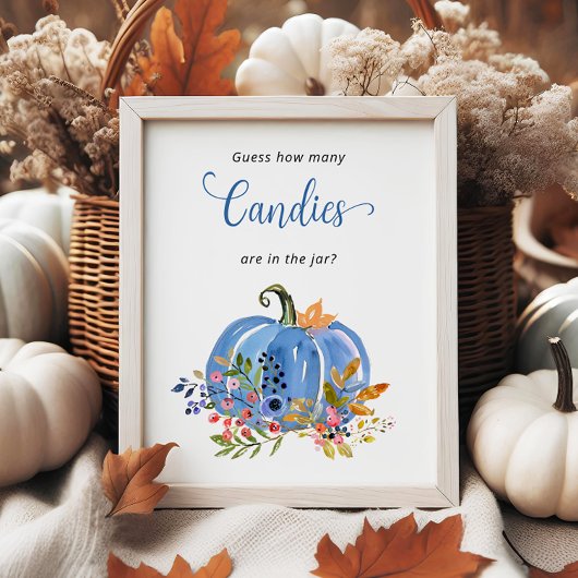 Blue Pumpkin Baby shower Raad eens hoeveel Snoepje Poster