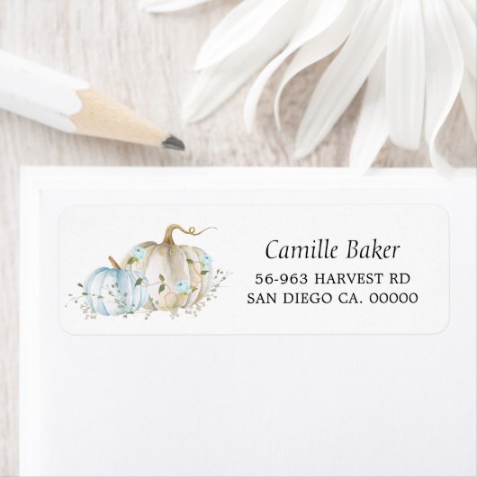 Blue Pumpkin Baby shower Return Address Label (Insitu)