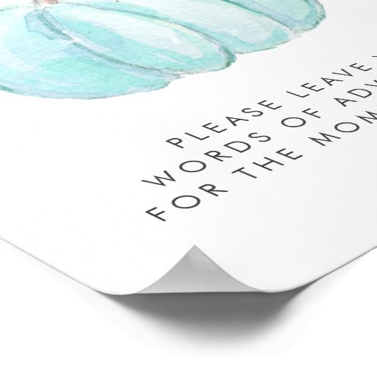 Blue Pumpkin Baby shower Woorden van advies drop o Poster (Hoek)