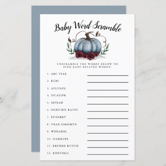 Blue Pumpkin Baby Word Scramble Game (Voorkant / Achterkant)