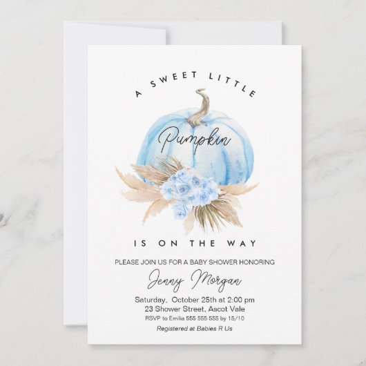 Blue Pumpkin Boho Floral Boys Baby shower Kaart (Voorkant)