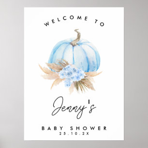 Blue Pumpkin Boho Floral Boys Baby shower Welkom Poster