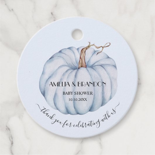 Blue Pumpkin Boy Baby shower Dank u Bedankjes Labels (Voorkant)