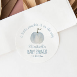 Blue Pumpkin Boy Baby shower Dank u Ronde Sticker