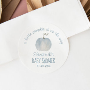 Blue Pumpkin Boy Baby shower Dank u Ronde Sticker