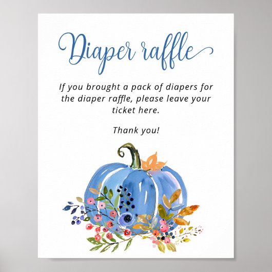 Blue Pumpkin Boy Baby shower Diaper Raffle Poster (Voorkant)