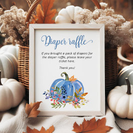 Blue Pumpkin Boy Baby shower Diaper Raffle Poster