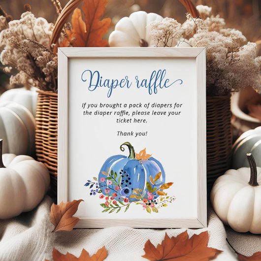 Blue Pumpkin Boy Baby shower Diaper Raffle Poster
