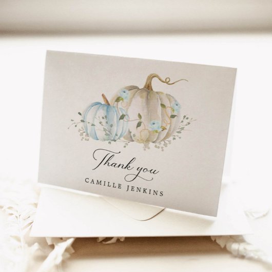 Blue Pumpkin Boy Baby shower ingevuld Hartelijk da Bedankkaart