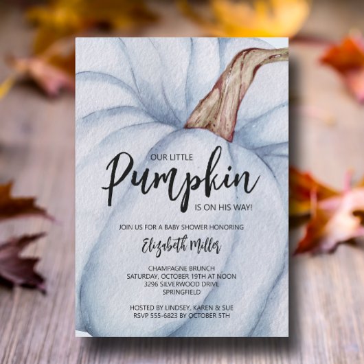 Blue Pumpkin Boy Baby shower Kaart