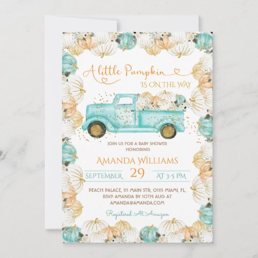 Blue Pumpkin Boy Baby shower Kaart (Voorkant)