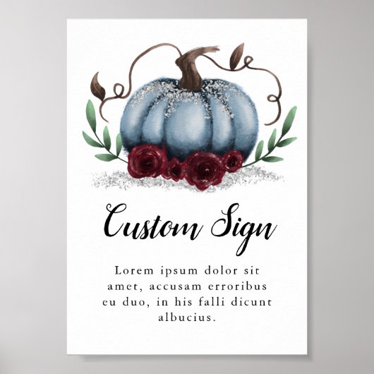Blue Pumpkin Boy Baby shower Sign. Poster (Voorkant)