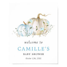 Blue Pumpkin Boy Baby shower Welcome Poster