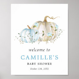 Blue Pumpkin Boy Baby shower Welcome Poster