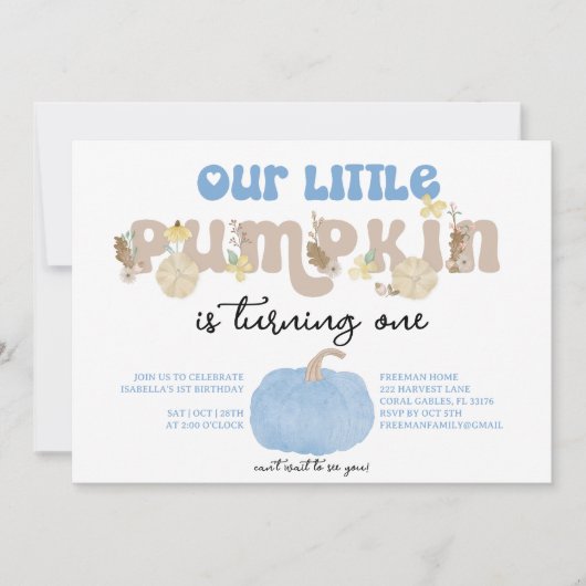 Blue Pumpkin Boy Eerste Verjaardag Uitnodigen Kaart (Voorkant)