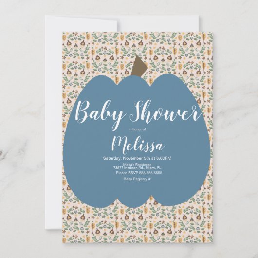 Blue Pumpkin Boy Herfst Baby shower Kaart (Voorkant)