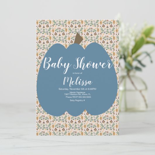 Blue Pumpkin Boy Herfst Baby shower Kaart (Staand voorkant)