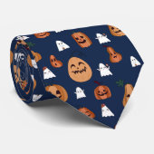 Blue Pumpkin en Ghosts Halloween Pattern Stropdas (Opgerold)