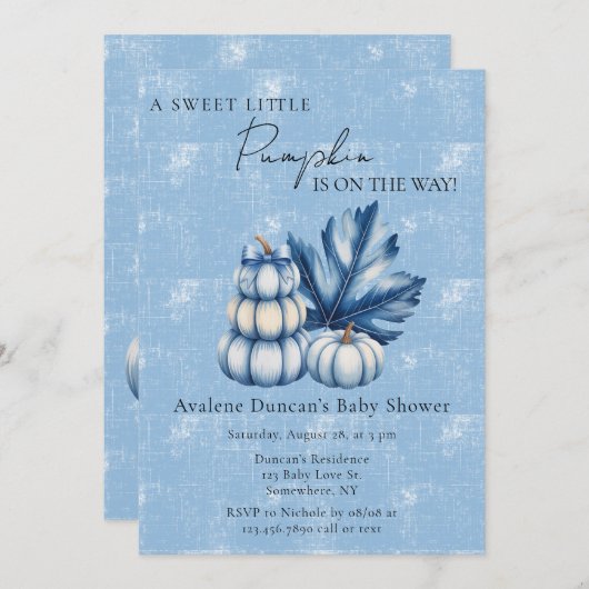 Blue Pumpkin en Leaf Boy Baby shower Kaart (Voorkant / Achterkant)