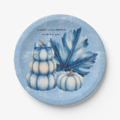Blue Pumpkin en Leaf Boy Baby shower Papieren Bordje (Voorkant)