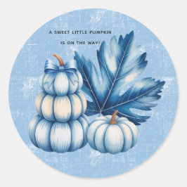 Blue Pumpkin en Leaf Boy Baby shower Ronde Sticker