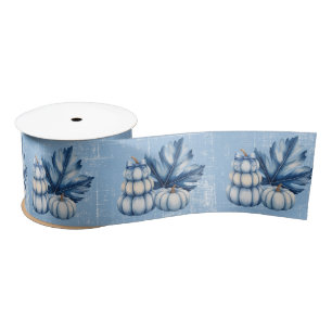 Blue Pumpkin en Leaf Boy Baby shower Satijnen Lint