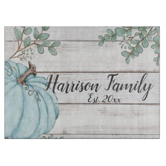 Blue Pumpkin Farmhouse Herfst Familie Naam Est Snijplank (Voorkant)