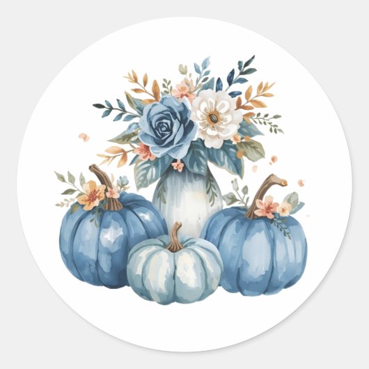 Blue Pumpkin Floral Arrangement Ronde Sticker (Voorkant)