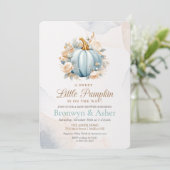 Blue Pumpkin Floral Baby shower Invitation Kaart (Staand voorkant)