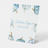 Blue Pumpkin Herfst Autumn Custom Party Reclamebord Met Voetstuk (Voorkant)