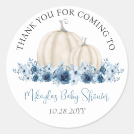 Blue Pumpkin Herfst Baby shower Dank u voor uw ple Ronde Sticker