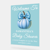 Blue Pumpkin Herfst Baby shower Welkom Acryl Bord (Hoek)