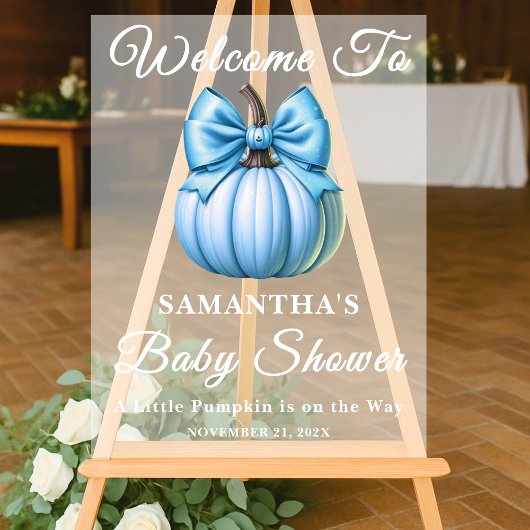 Blue Pumpkin Herfst Baby shower Welkom Frosted Acryl Bord