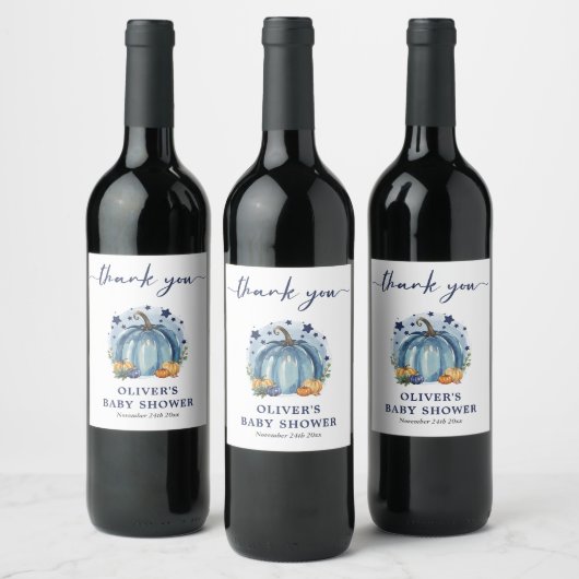 Blue Pumpkin Herfst Boy Baby shower Favoriet Wijn Etiket (Flessen)