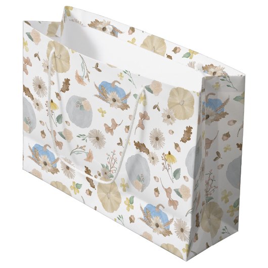 Blue Pumpkin Herfst Floral Gift Bag Groot Cadeauzakje (Voorkant Gekanteld)