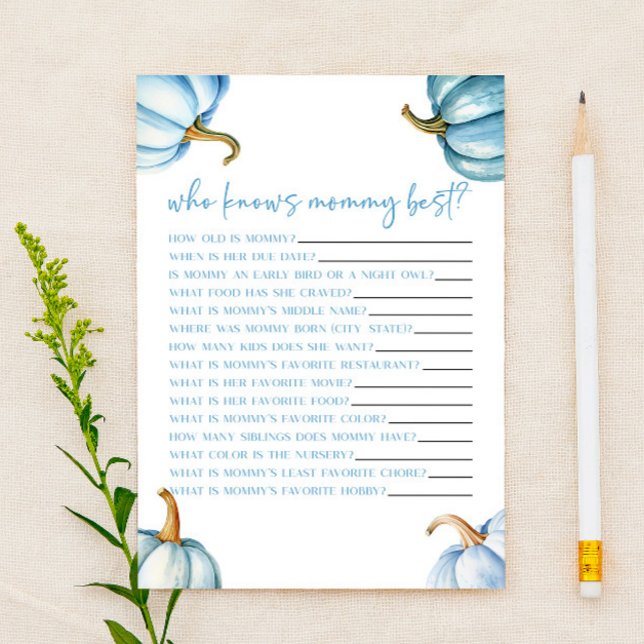 Blue Pumpkin Herfst Wie kent mama Baby shower Game (Creator heeft geüpload)