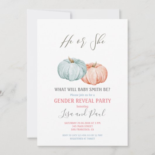 Blue Pumpkin Hij of zij onthult geslacht Kaart (Voorkant)