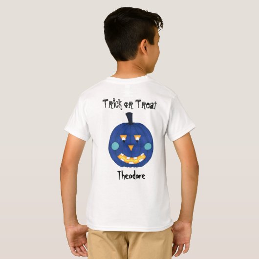 Blue Pumpkin Jack O Lantern Trick or treat Name T-shirt (Achterkant volledig)