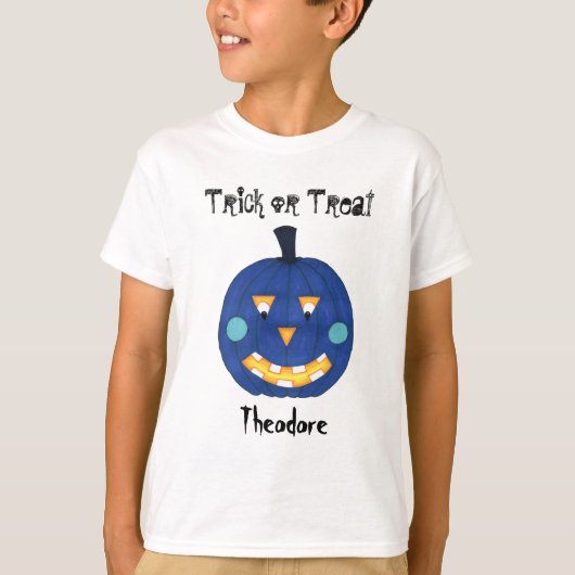 Blue Pumpkin Jack O Lantern Trick or treat Name T-shirt (Voorkant)