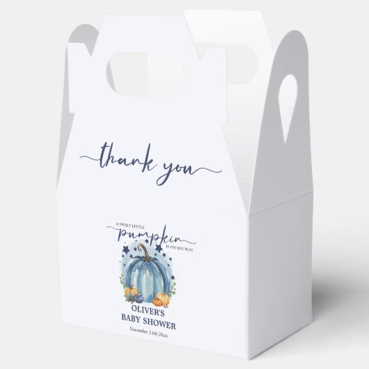 Blue Pumpkin op weg naar Herfst Boy Baby shower Bedankdoosjes (Geopend)
