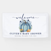 Blue Pumpkin op zijn weg Boy Baby shower Welkom Spandoek (Horizontaal)