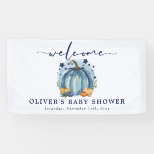 Blue Pumpkin op zijn weg Boy Baby shower Welkom Spandoek