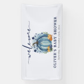 Blue Pumpkin op zijn weg Boy Baby shower Welkom Spandoek (Verticaal)
