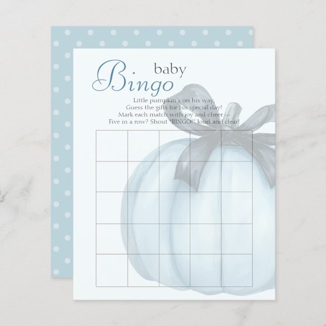 Blue Pumpkin Polka Dots Baby shower Bingo (Voorkant / Achterkant)