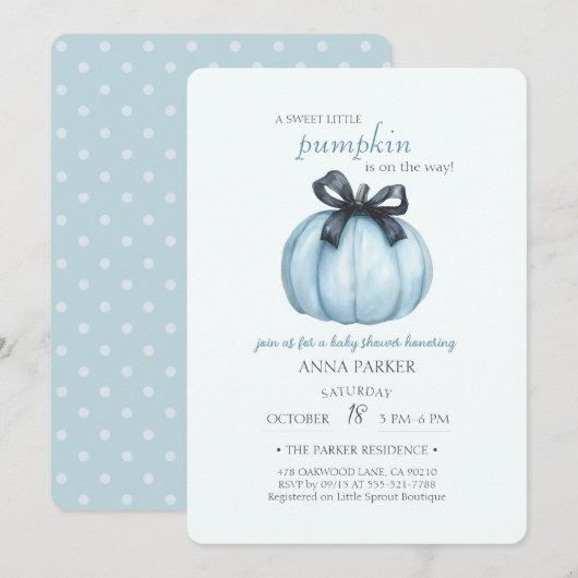Blue Pumpkin Polka Dots Baby shower Kaart (Voorkant / Achterkant)