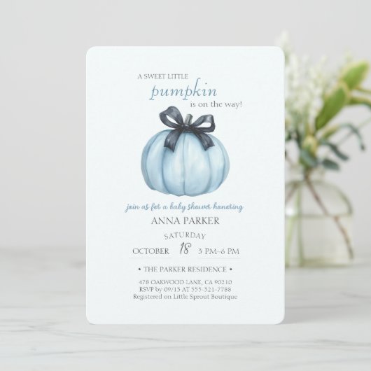 Blue Pumpkin Polka Dots Baby shower Kaart (Staand voorkant)