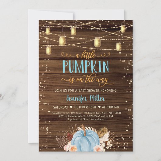 Blue Pumpkin Rustic String Lights Baby shower Kaart (Voorkant)