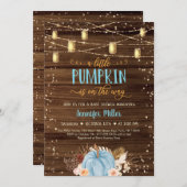 Blue Pumpkin Rustic String Lights Baby shower Kaart (Voorkant / Achterkant)