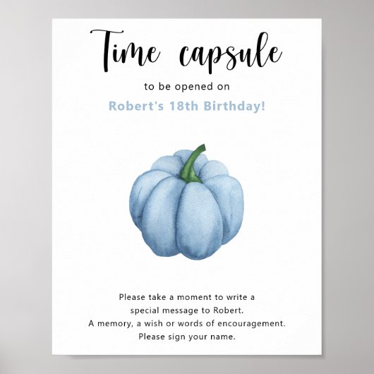 Blue Pumpkin Tijdcapsule 1e verjaardag Poster (Voorkant)
